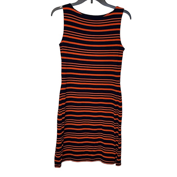 Cremieux Women's Sheath Dress Sleeveless Stretch Striped Orange Navy‎ Blue Small - Picture 7 of 8